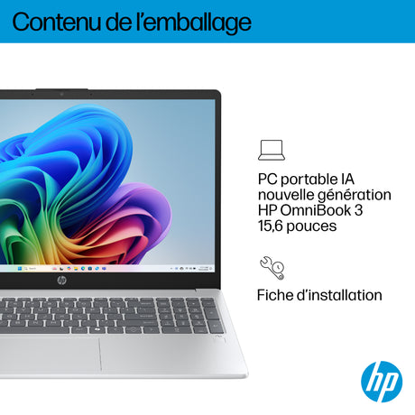 PC Portable HP Omnibook 3 15-fn0018nf - Windows 11 - 15,6 FHD IPS - Ryzen AI 5 340 - RAM 24Go - Stockage 512Go SSD - AZERTY