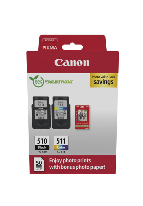 Pack de 2 cartouches d'encre + pack papiers photo - CANON - PG-510 Noir + CL-511 Couleur
