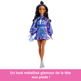 Barbie - Poupée Deluxe Style - Haut et jupe bleu métallisé - Brune - Barbie - JFP42