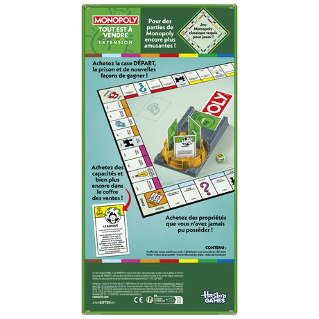 Monopoly Extension Tout est a vendre, rend le jeu Monopoly classique plus amusant et plus rapide, jeux de plateau, 2 a 6 joueurs, 40