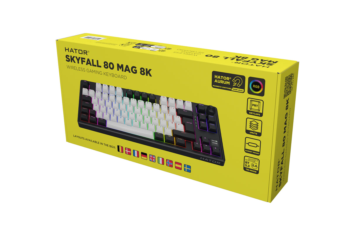 Clavier Gamer sans fil magnétique (Hator Aurum Linear) Hator Skyfall 80 Mag Ultima 8K TKL RGB (Noir)