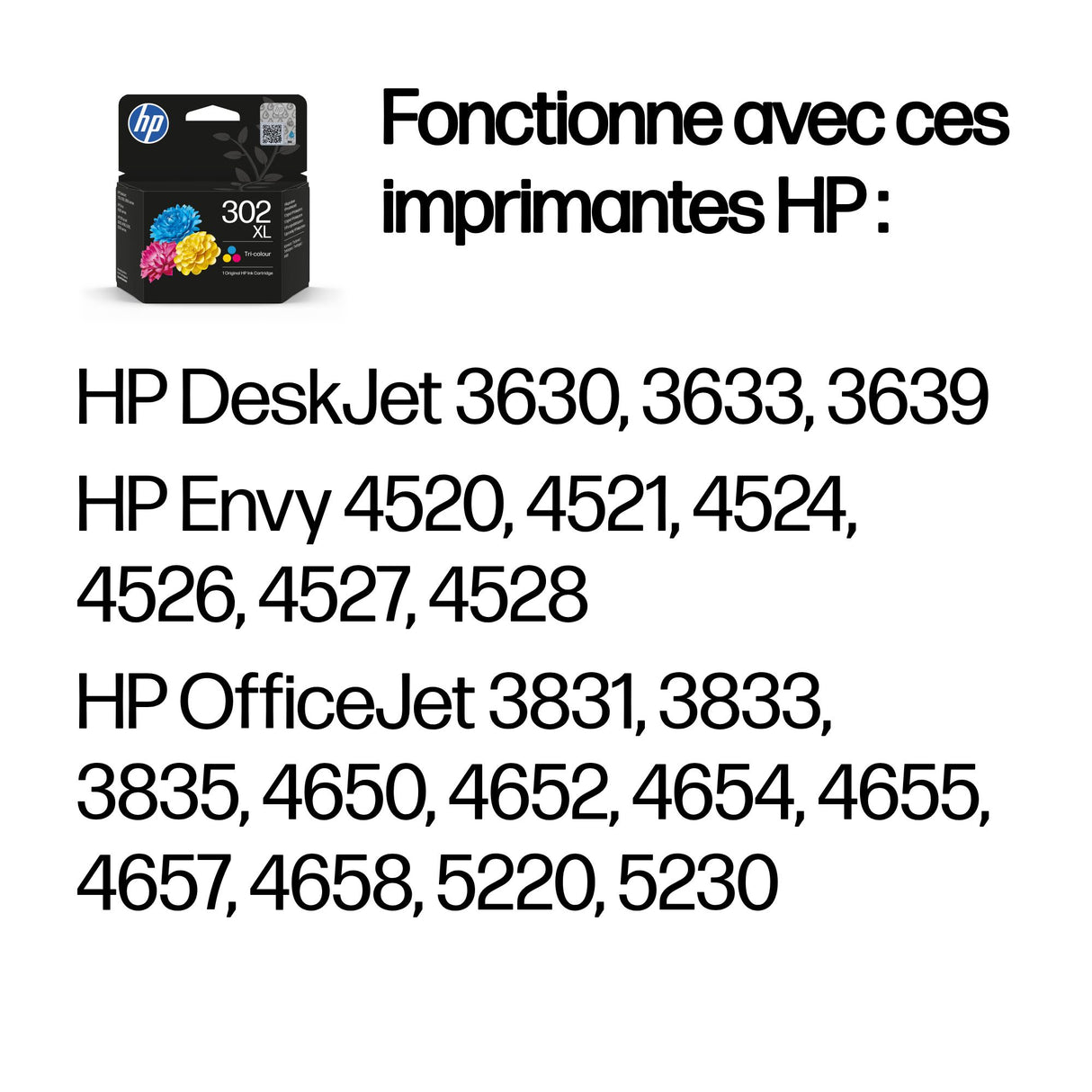 HP 302XL Cartouche d'encre trois couleurs grande capacité authentique (F6U67AE) pour HP DeskJet 2130/3630 et HP OfficeJet 3830