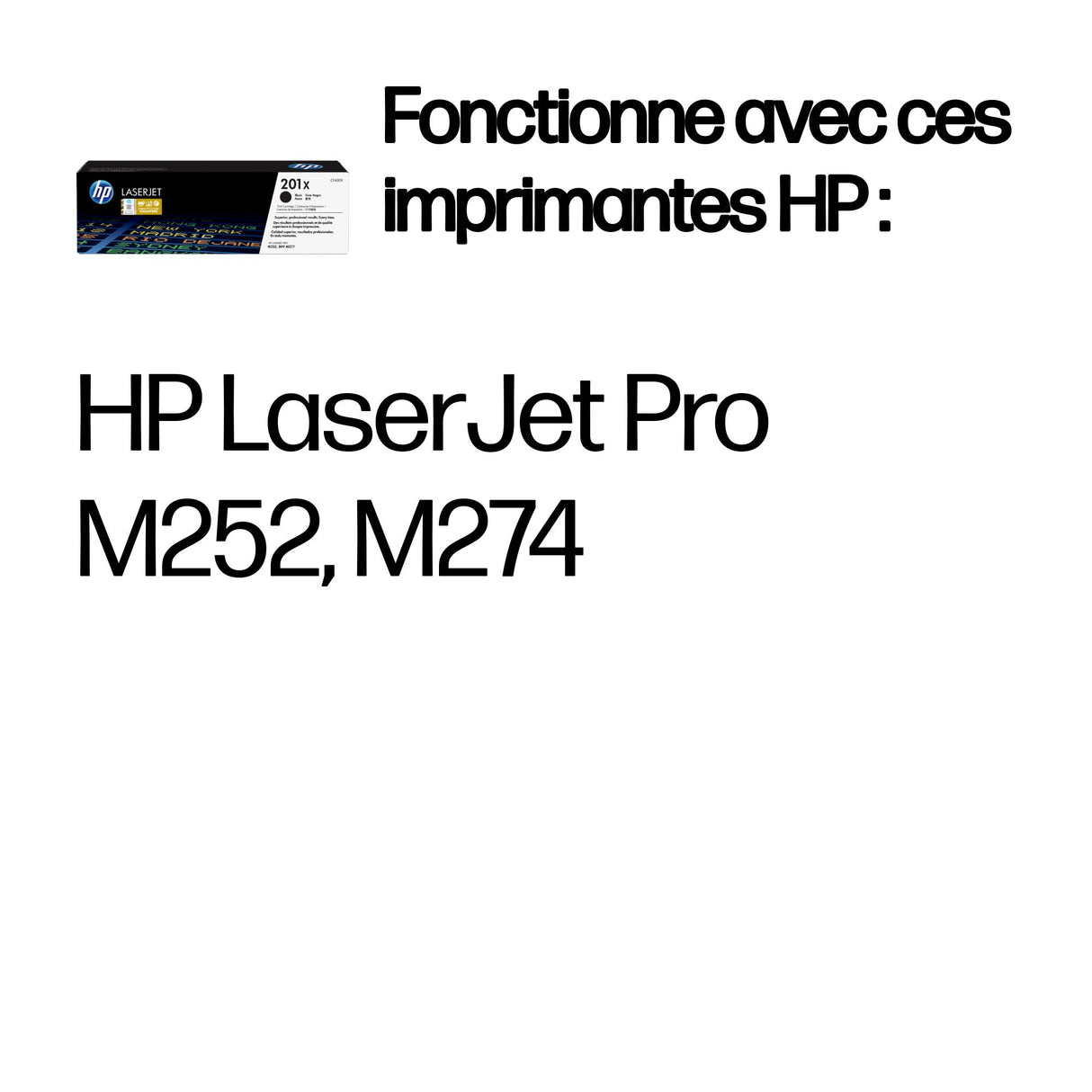 Cartouche de toner noir HP 201X grande capacité authentique pour HP Color LaserJet Pro M252/M274/M277