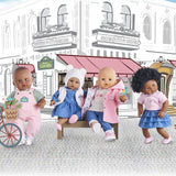Robe Week-end a Paris - Corolle - 30 cm - Imitation denim - Col claudine - Broderies coeurs