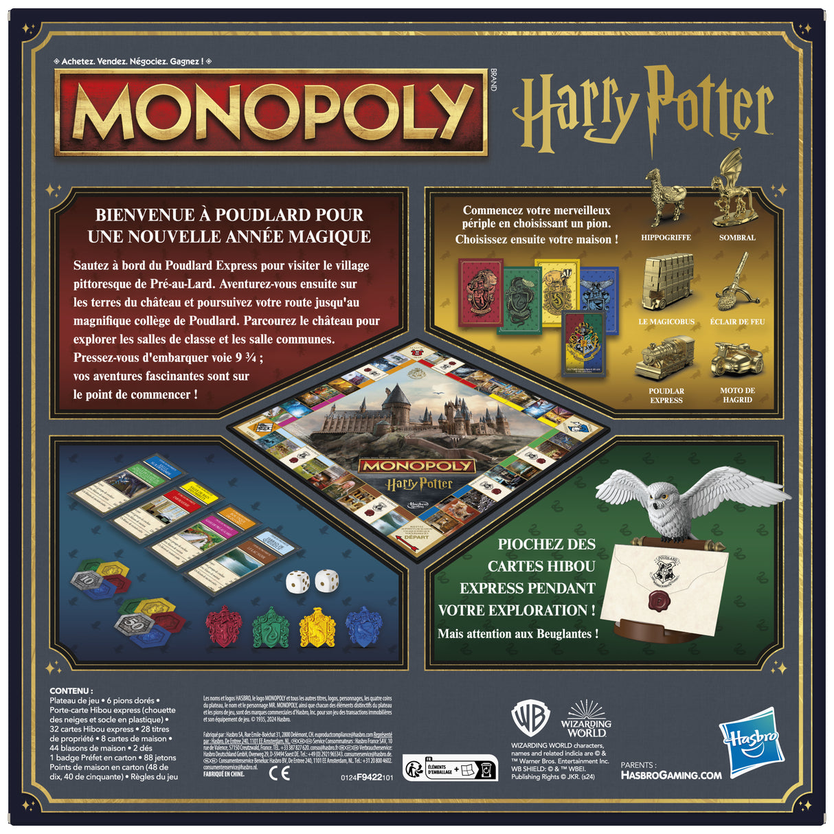 Monopoly Harry Potter édition, Jeu de société de plateau, Aventures magiques a Poudlard, des 8 ans, 2 a 6 joueurs