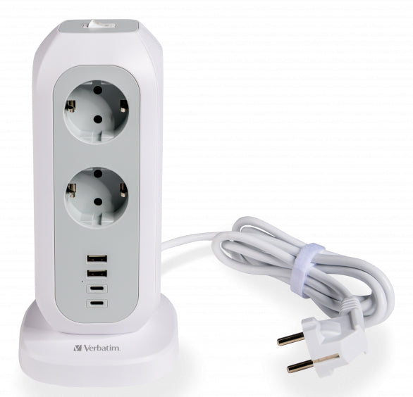 Multiprise Tour Verbatim 11 prises + 4 Ports USB-C/A 2m (Blanc)