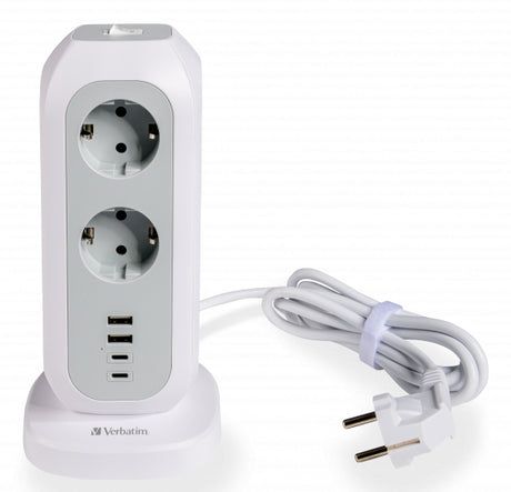 Multiprise Tour Verbatim 11 prises + 4 Ports USB-C/A 2m (Blanc)