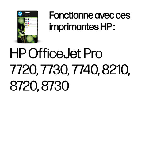 HP 953 Pack de 4 cartouches d'encre noire, cyan, jaune et magenta authentiques (6ZC69AE) pour HP OfficeJet Pro 7700/8200/8700