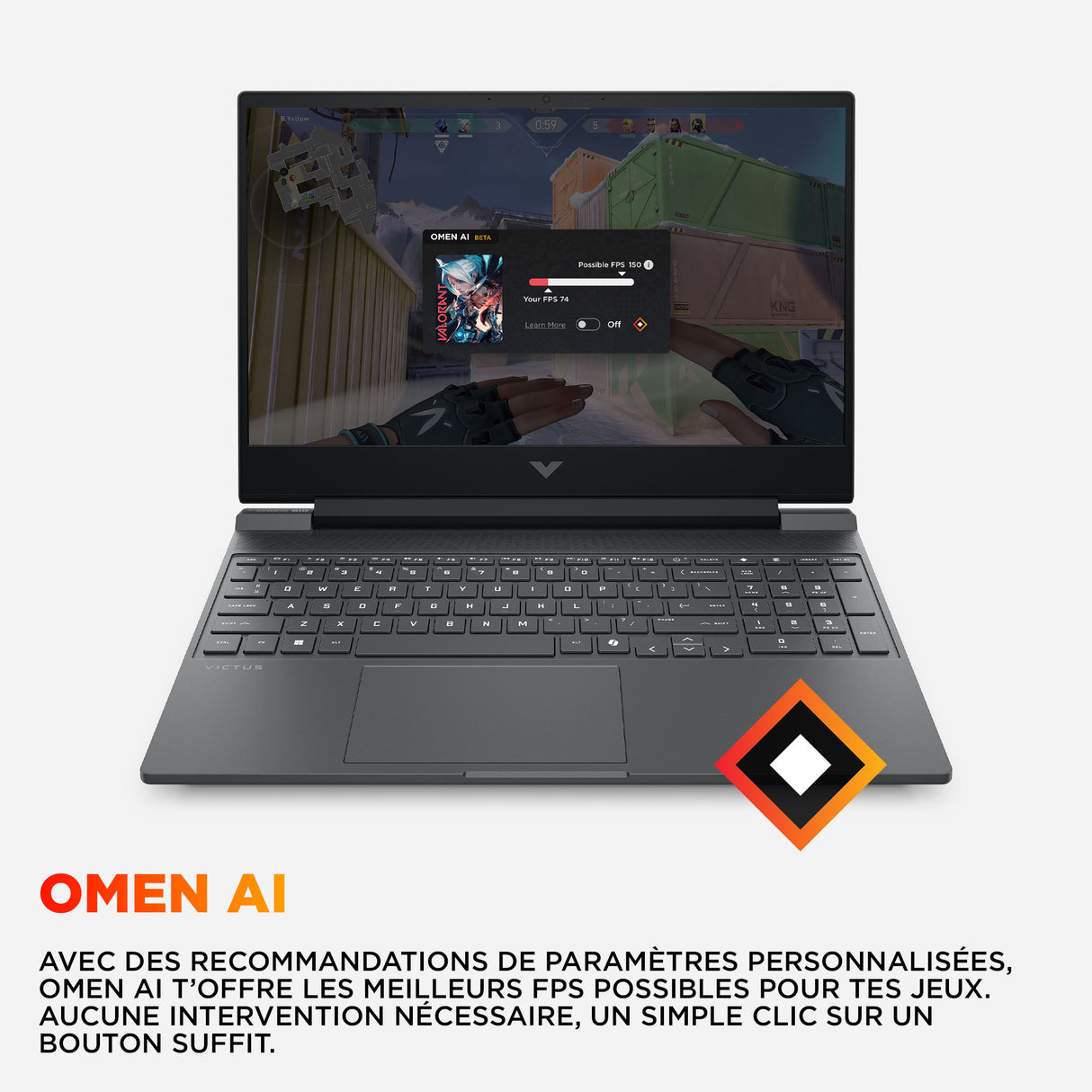 PC Portable Gamer HP Victus 15-fb3028nf - Sans Windows - 15,6 FHD IPS 144Hz - RTX 5050 8Go TGP 70W - Ryzen AI 5 240 - 16Go - 512Go