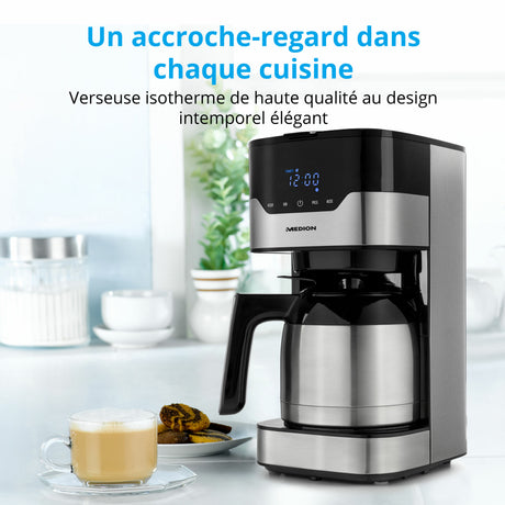 Cafetiere filtre programmable avec carafe - MEDION - MD 18458 - isotherme - 900W - 1,2 L