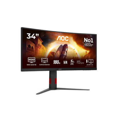 Ecran PC Gamer incurvé - AOC - 34'' - WQHD - 180Hz - Dalle Fast VA - 0,5ms - Réglable en hauteur - CU34G4