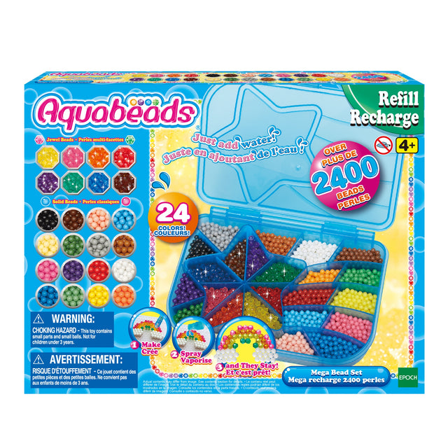 Aquabeads Méga recharge 2400 perles,  perles qui collent avec de l'eau, 31502, 24 couleurs, des 4 ans
