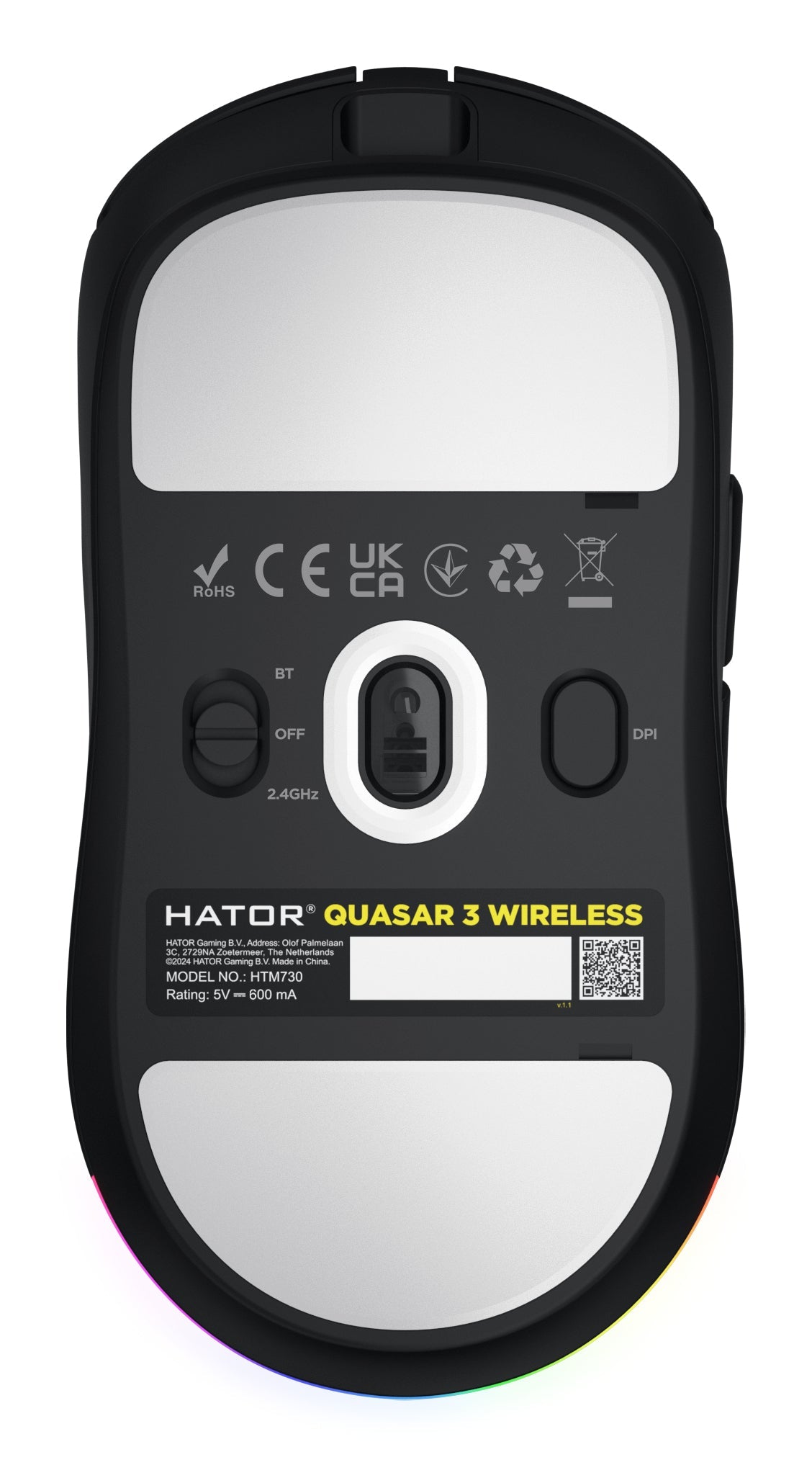 Souris sans fil Gamer Hator Quasar 3 (Noir)