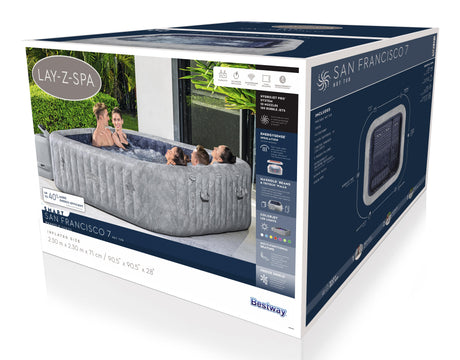 Spa gonflable BESTWAY - Lay-Z-Spa San Fransisco - Hydrojets - 230 x 230 x 71 cm - 5 a 7 places - Carré (couverture, 5 appuie-tete)