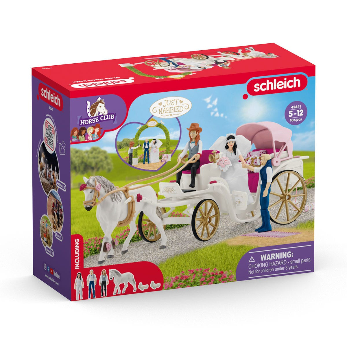 Figurine La caleche des mariés, des 5 ans, schleich 42641 HORSE CLUB, coffret 106 pieces