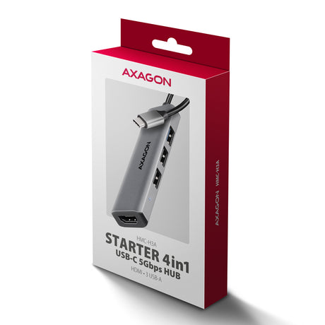 Adaptateur USB-C 3.2 Axagon HMC-H3A vers HDMI, 3x USB-A (Gris)