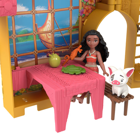 Disney Vaiana Histoires a empiler Coffret de maison de poupée avec une petite poupée Vaiana, 1 ami animal et 9 accessoires - MATTEL