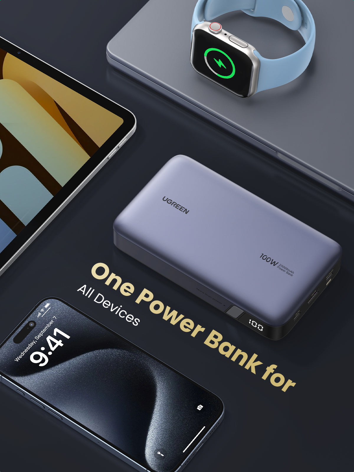 Batterie externe - UGREEN - 20,000 mAh - 100W - Version 2 - Gris