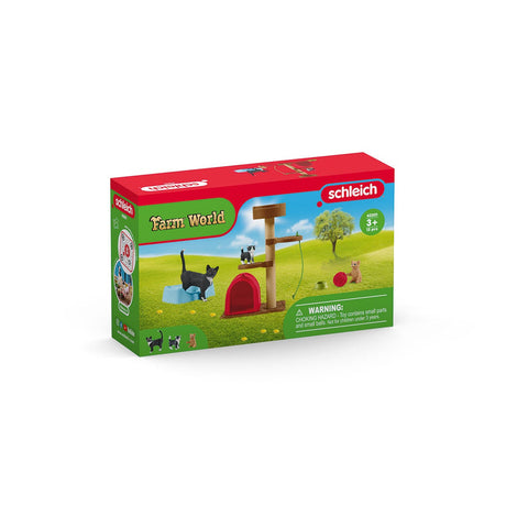 Coffret Aire de jeu pour chats adorables, figurines d'animaux avec chats, pour enfants des 3 ans, Schleich 42501 Farm World