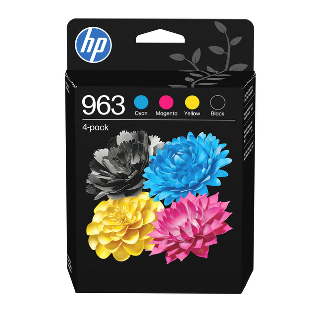 HP 963 Pack de 4 cartouches d'encre noire, cyan, jaune et magenta authentiques (6ZC70AE) pour HP OfficeJet Pro 9010 / 9020 series
