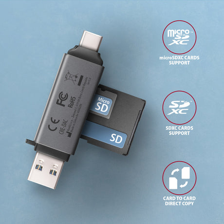 Lecteur de Cartes USB-C 3.2 Axagon CRE-DAC (Gris)