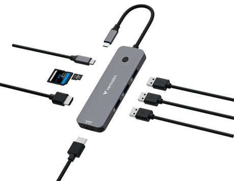 Station d'accueil portable USB-C 3.2 Verbatim Hub Pro Multiports 8 (Gris)