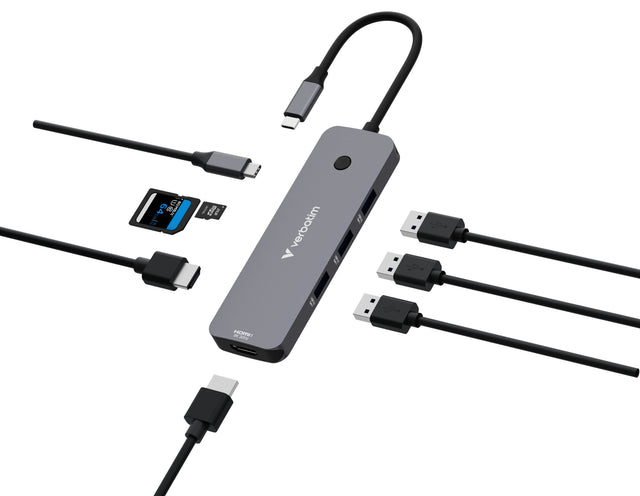 Station d'accueil portable USB-C 3.2 Verbatim Hub Pro Multiports 8 (Gris)