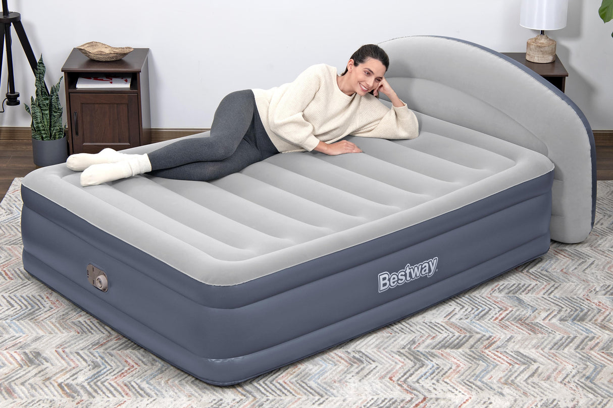 Matelas gonflable - BESTWAY - 671BD Queen - Pompe électrique intégrée - Tete de lit LoungeLux - Tritech durable