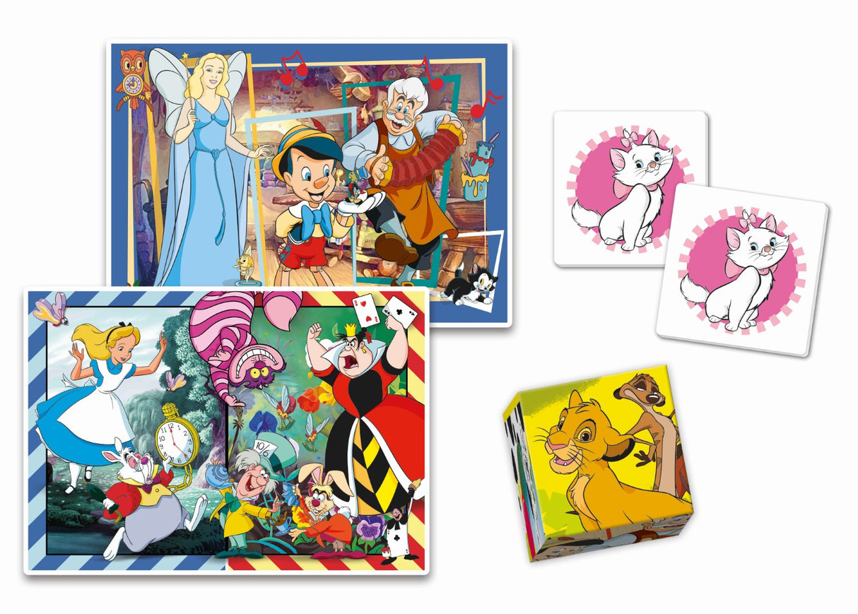 Clementoni - Edukit - Disney - Coffret apprentissage 4 en 1 - 2 puzzles, 1 mémo, 1 jeu de 6 cubes - Fabriqué en Italie - Dés 4ans