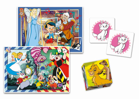 Clementoni - Edukit - Disney - Coffret apprentissage 4 en 1 - 2 puzzles, 1 mémo, 1 jeu de 6 cubes - Fabriqué en Italie - Dés 4ans