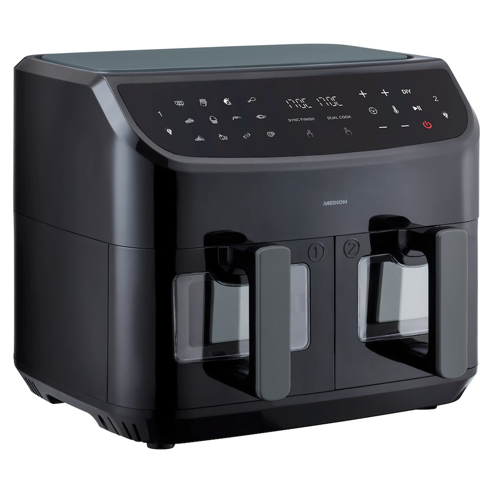 Friteuse a Air Chaud - MEDION - P20 XXL Twin - 2600 W - 2 paniers - 9 programmes - Noir