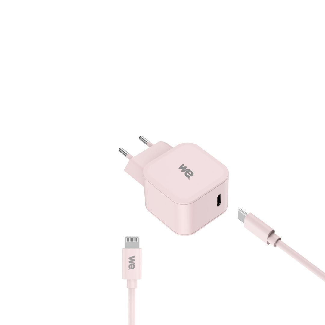 WE POP Pack Chargeur secteur + C ble USB-C/Lightning Rose : Chargeur secteur ros