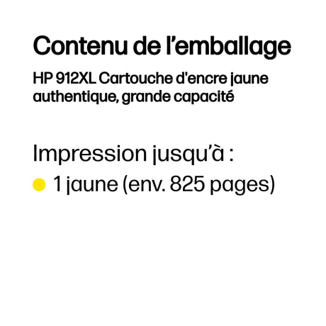 HP 912XL Cartouche d'encre jaune -grande capacité authentique (3YL83AE) pour HP OfficeJet 8010 series/ OfficeJet Pro 8020 series