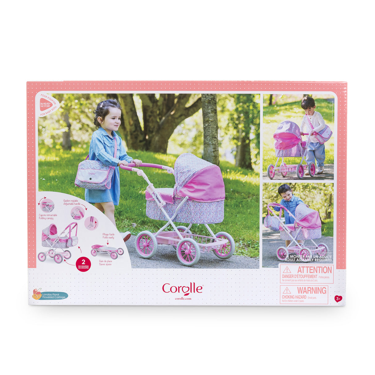 Accessoires poupons - COROLLE - Landau Floral - pour poupons 36 a 52 cm - des 3 ans
