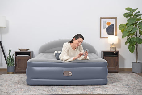 Matelas gonflable - BESTWAY - 671BD Queen - Pompe électrique intégrée - Tete de lit LoungeLux - Tritech durable
