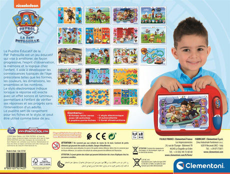 Clementoni - Pupitre Pat'Patrouille - Jeu éducatif - Découvre les formes, les couleurs, les chiffres, l'espace et les dimensions