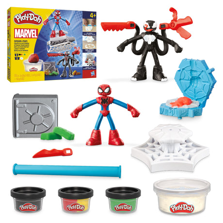 Play-Doh SpiderMan Attaque tranchante, coffret avec 2 figurines flexibles, 7 accessoires et pâte a modeler, des 4 ans, Marvel