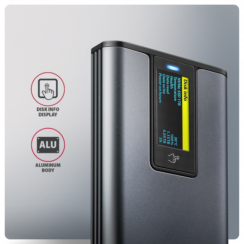 Boitier externe USB-C 3.2 Axagon EEM2-SD2 - S-ATA/NVMe M.2 Type 2280 (Noir)