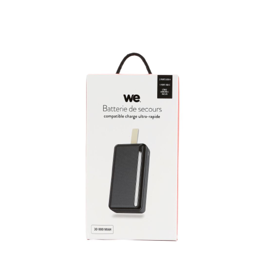 Batterie de secours 30000mAh 3 ports - 1 port USB-C + 2 ports USB A - fast charg