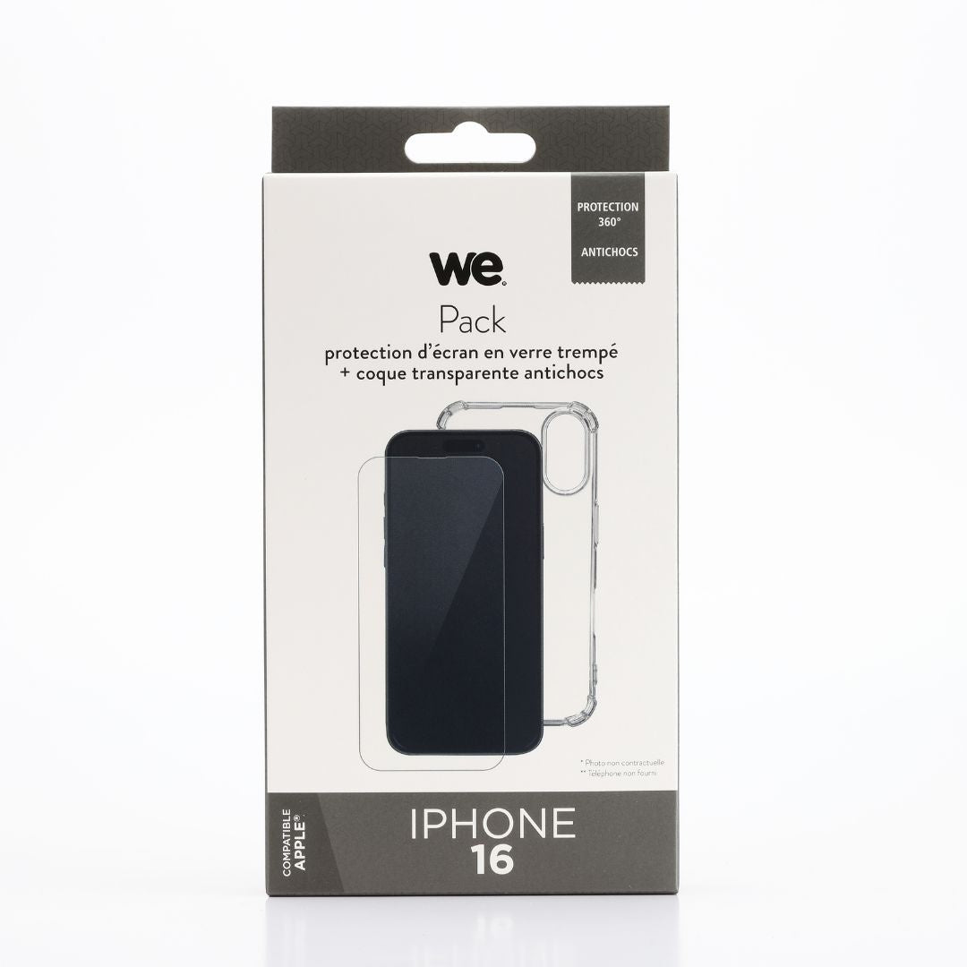 WE PACK verre trempé et coque de protection transparente APPLE IPHONE 16