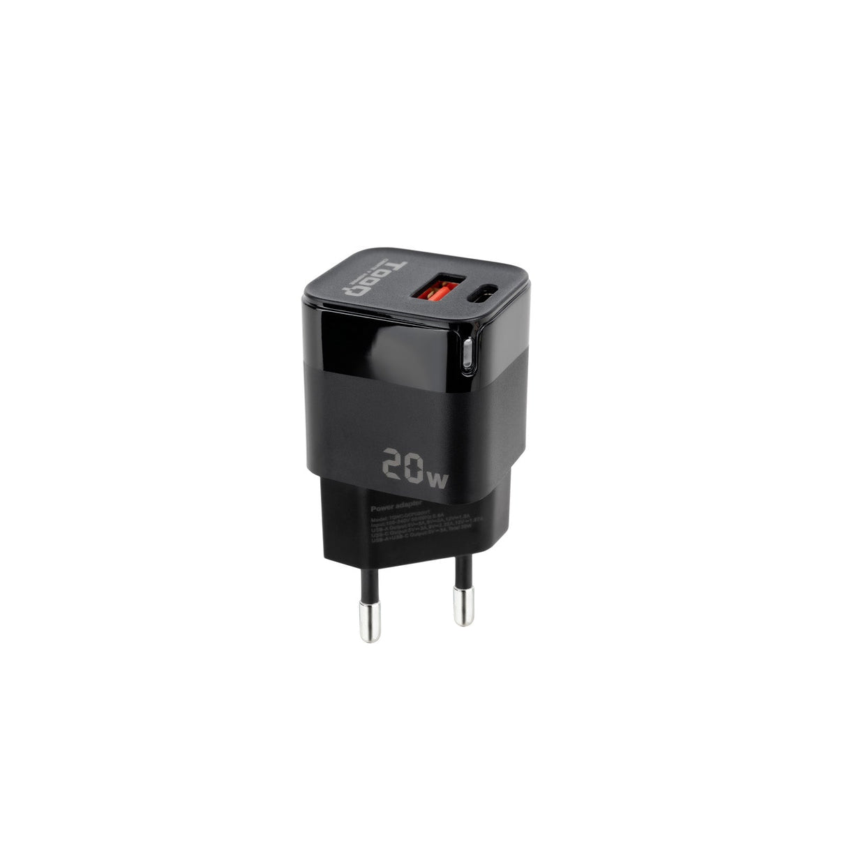 Chargeur secteur TooQ 1x port USB-A + 1x port USB-C 20W (Noir)