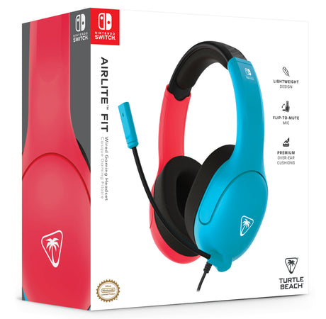 Casque gaming filaire - TURTLE BEACH - TBS-8002-25 - Airlite Fit - Sous licence officielle de Nintendo Switch™ - Bleu fluo et rouge