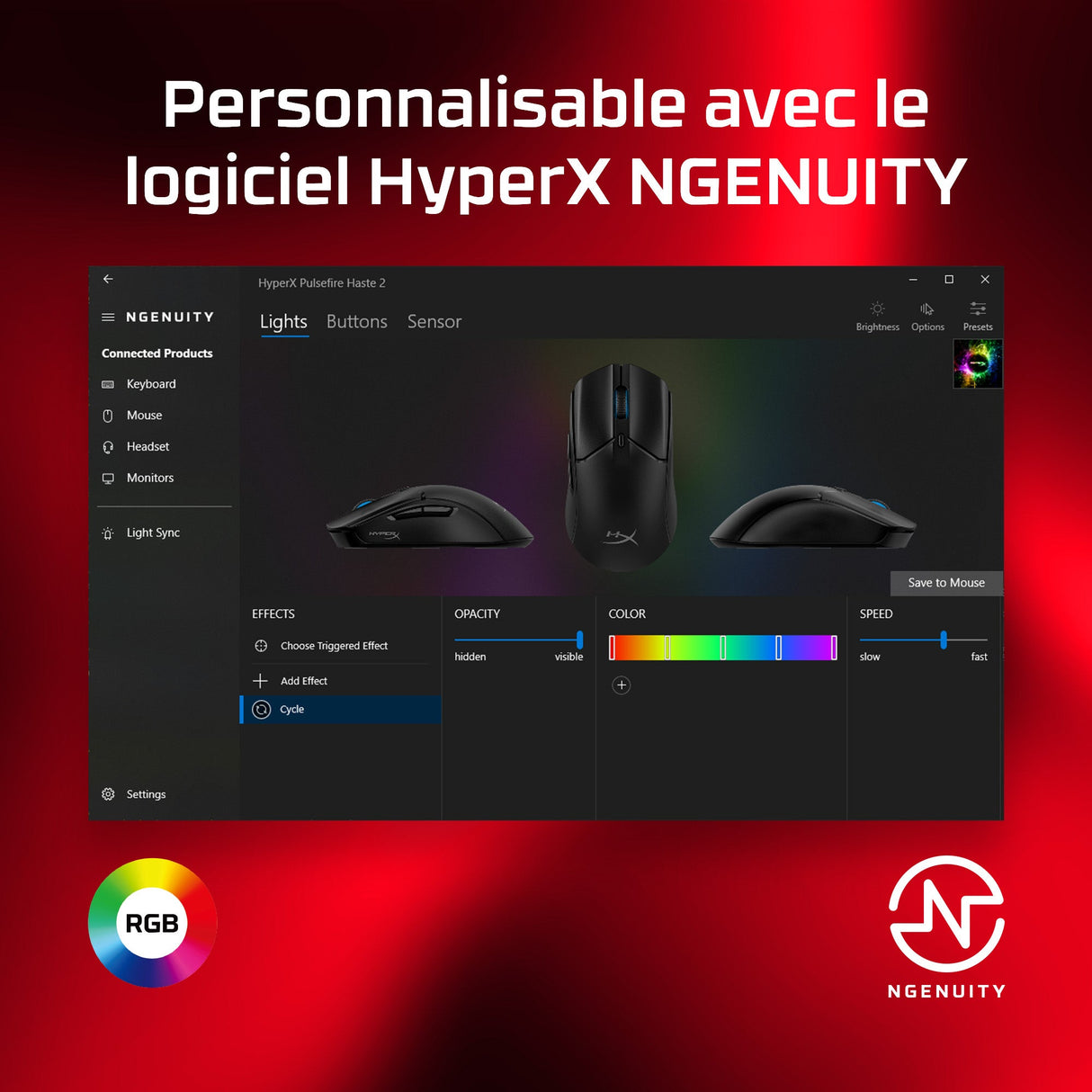 Souris filaire Gamer HyperX Pulsefire Haste 2 RGB (Noir)