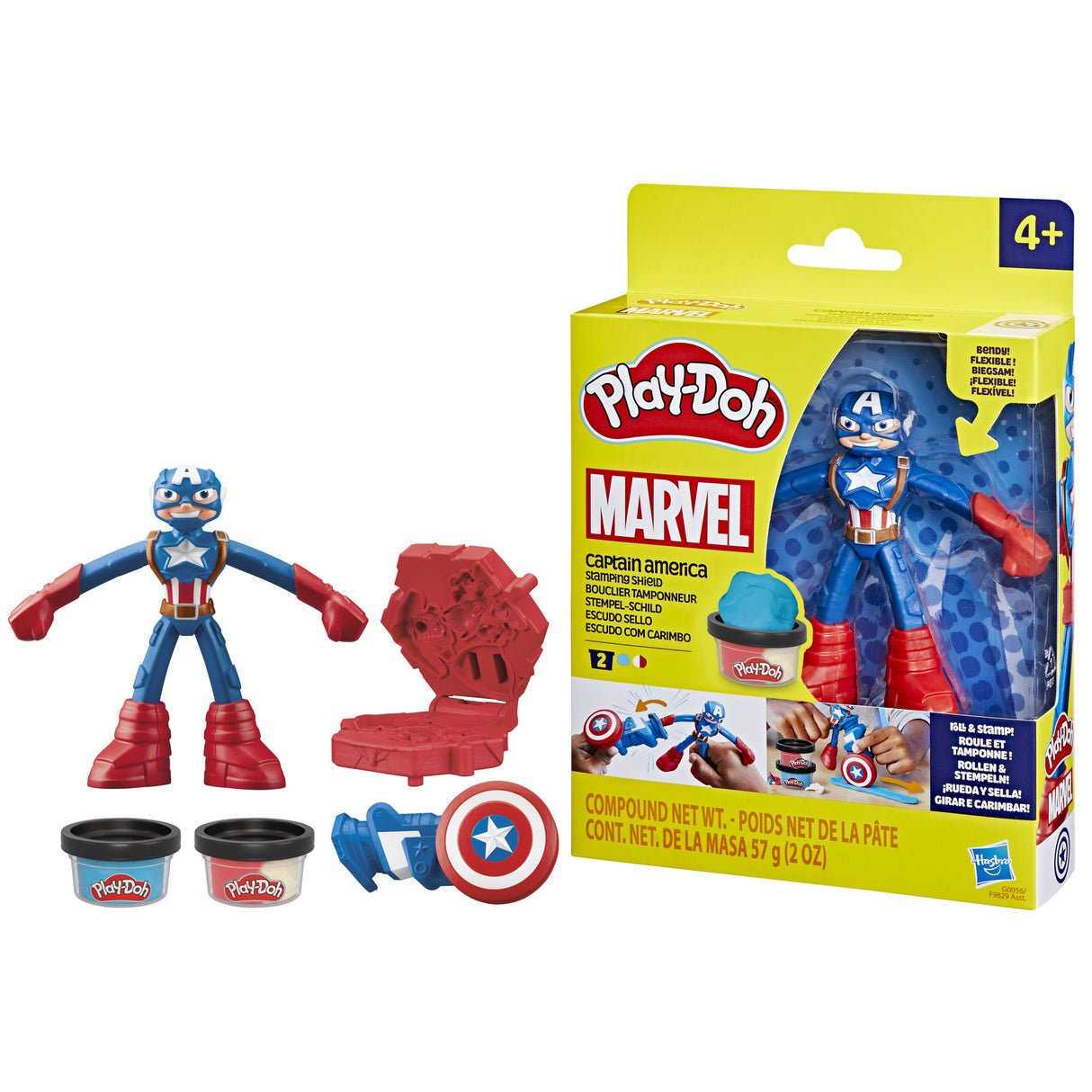 Play-Doh Captain America, coffret Bouclier tamponneur avec figurine flexible, accessoires et pâte a modeler, des 4 ans, Marvel
