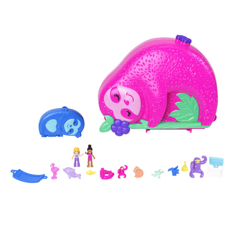 Polly Pocket-La Famille des Paresseux-Coffret 2 en 1, jouet de voyage HRD40