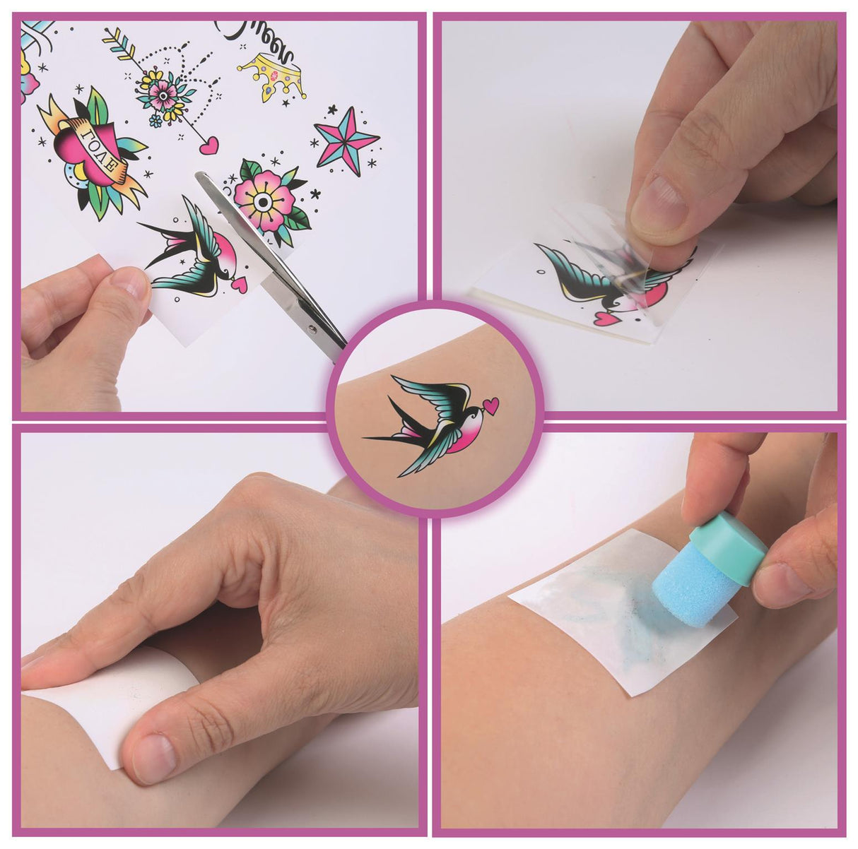 CLEMENTONI - Studio de tatouage temporaires pour enfant - Kit complet  - Pochoirs, peintures corps et transfert - Des 7 ans