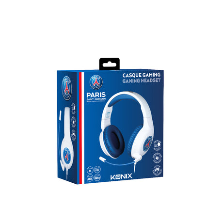Casque gaming filaire - KONIX - Micro 45° - Câble 1,5 m - Blanc et bleu - Confort Soft Touch