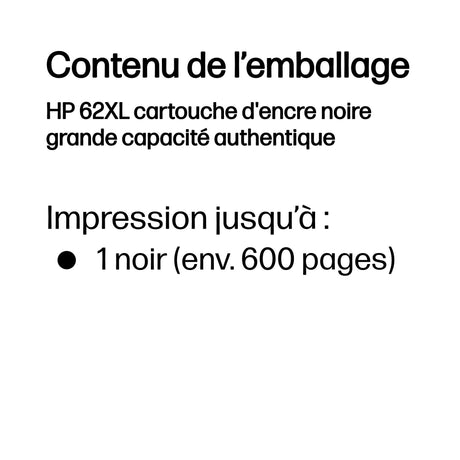 HP 62XL Cartouche d'encre noire grande capacité authentique (C2P05AE) pour Officejet Mobile 250, Envy 5540/5640/7640, Officejet