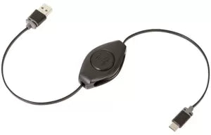 Cable USB 2.0 rtractable Retrak vers USB Type C (Noir)