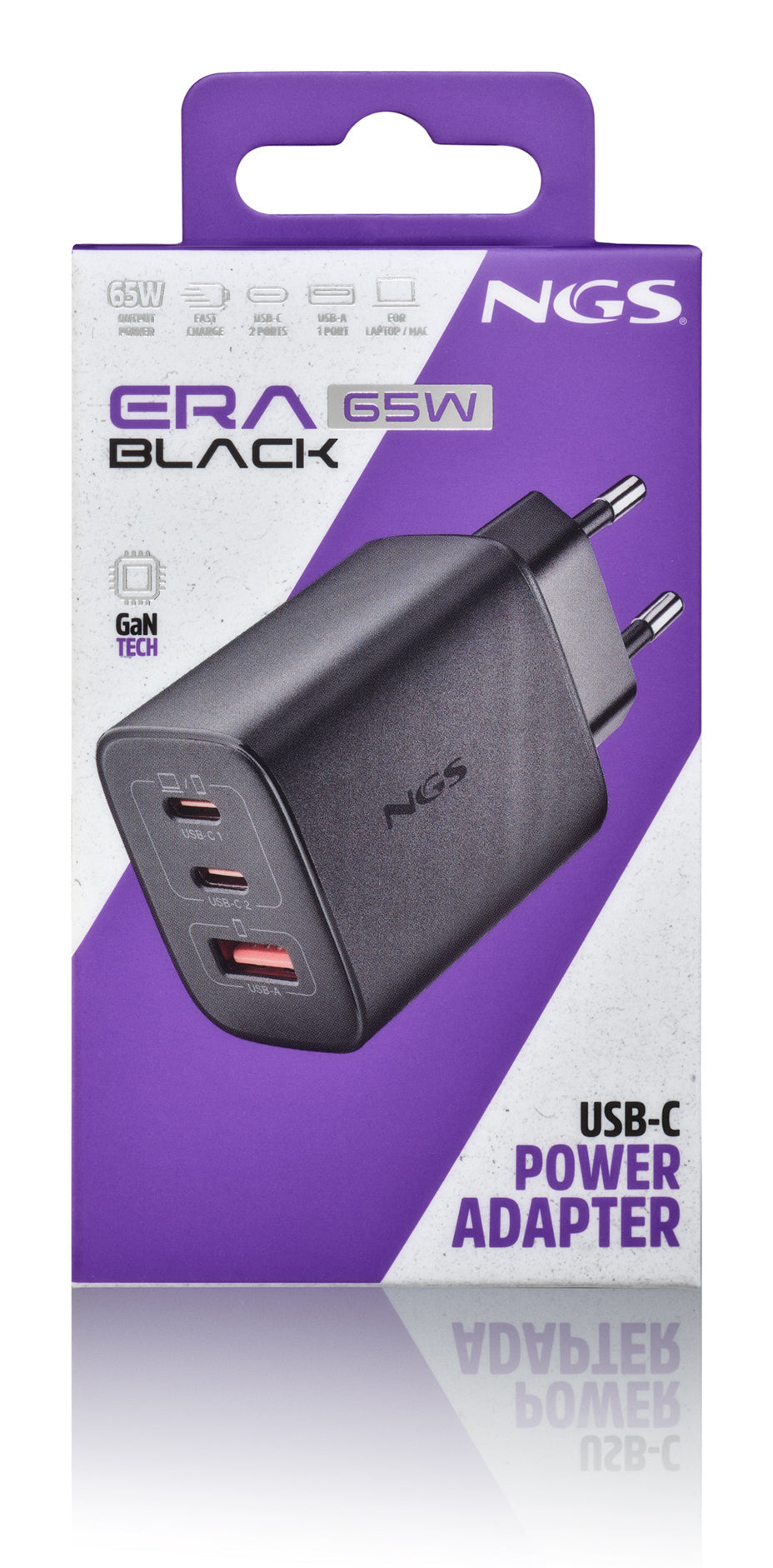 Chargeur secteur NGS Era 2x USB-C + 1x USB-A 65W (Noir)